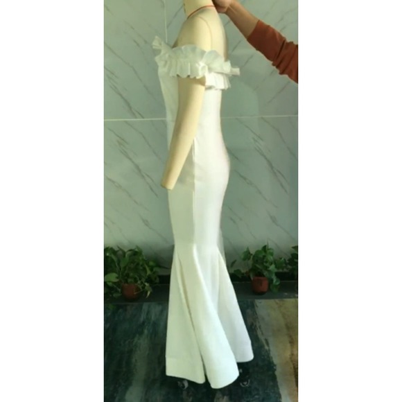 Cololura Sexy Long Off Shoulder Ruffles Stringy Selvedge Mermaid Bodycon Dress - Picture 13 of 15